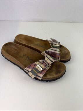 Betula by Birkenstock Plaid Slide Sandals in Pink Plaid